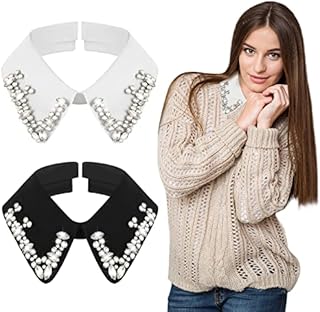 Rhinestones Collar 2 Pieces Dickey Collar Fake Collar for Women Detachable Collar Choker White Black (Classic Style)
