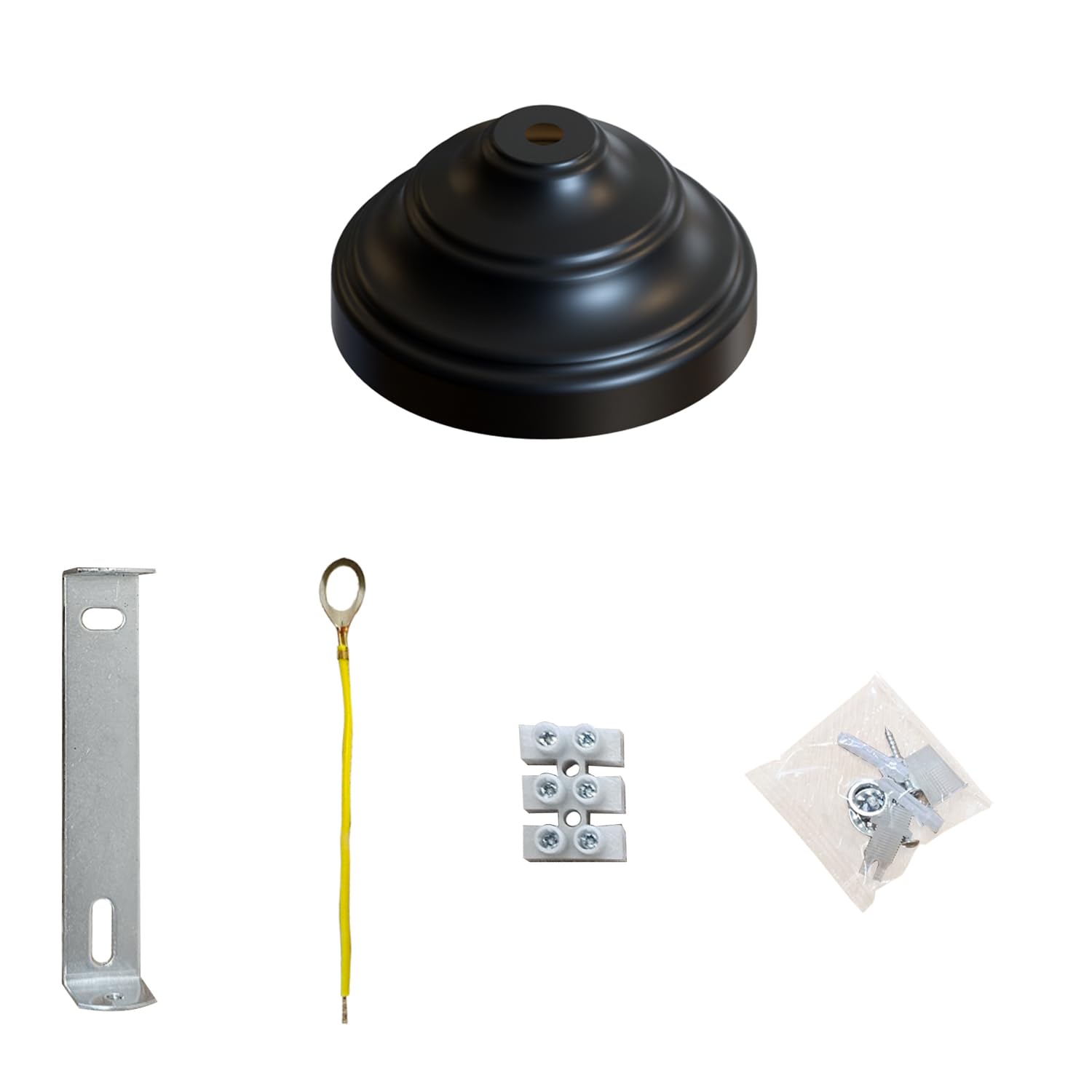 Industrial Single Point Outlet Ring Drop Metal Front Fitting Ceiling Rose Pendant Cable Grip Flex Clamp Light Fitting Hanging Lamp Ceiling Light (Black, 5 PACK)