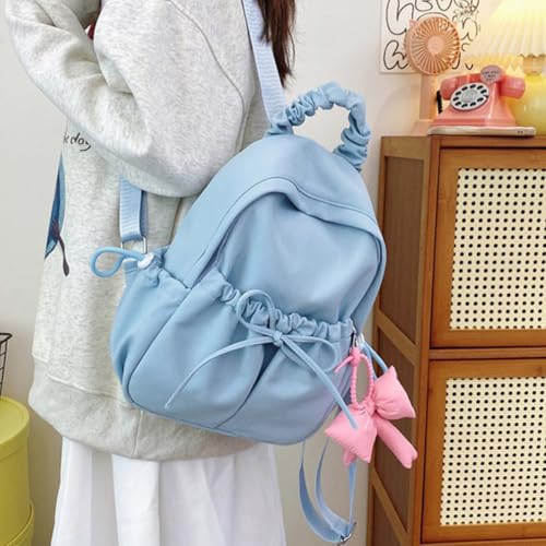 Backpack for Women Casual Daypack Cute bag with Bow Large Capacity Lightweight Travel Bag Y2k Pleated Bag (Blue)3