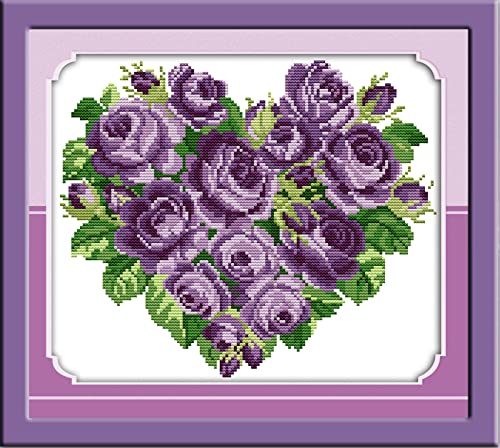 Broderie point de croix kit rose motif imprimé à offrir en cadeau de Noël unique