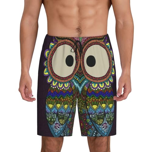 Boho Owl Print Men’s Sleep Shorts Bottoms Soft Comfy Pajama Wear Pants With Drawstring Pockets