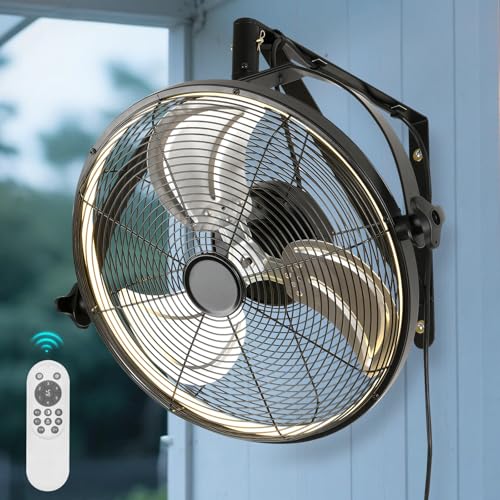 AHAWILL 20 inch Wall Mount Fan with Lights and Remote,6-Speed Gazebo Ceiling Fan Adjustable Tilt...