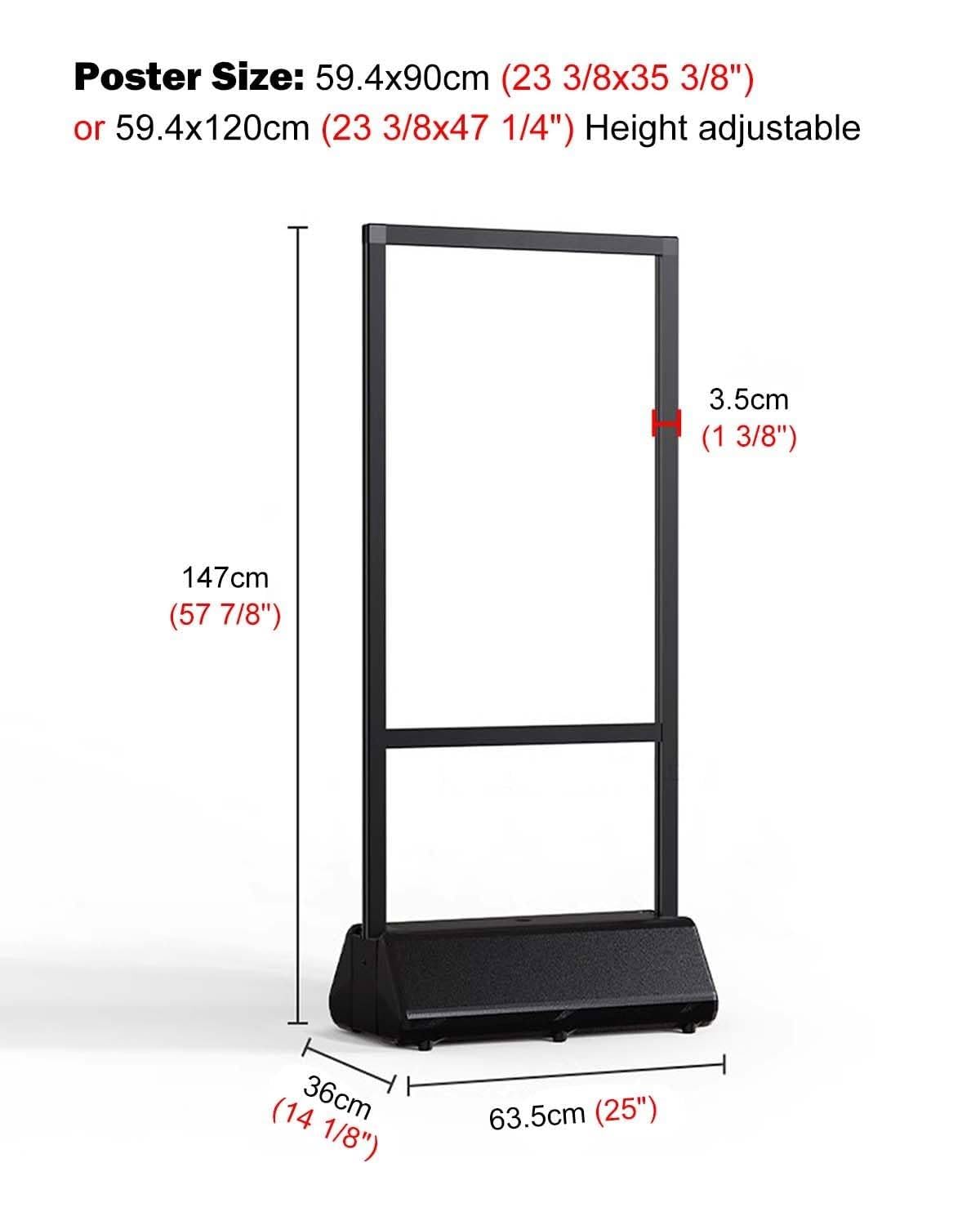 Porte-Affiche Sur Pied, 147 X 36 X 63,5 Cm, Double Face, Avec Socle, En Aluminium, Pour Affichage Publicitaire En Extérieur Et En Intérieur.
