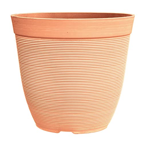 simpa Rustic Ridge Plastic Planter Pots - TERRACOTTA, Single Pot - 28cm (H) x 30cm Diameter