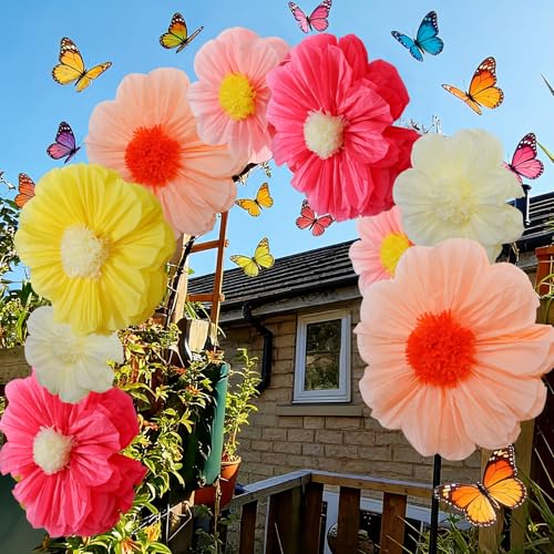 Image of Chunful 5 Pcs 30'' 24'' Gaint Mexican Fiesta Tissue Paper Flowers Decor Large Hanging Tissue Paper Pom Pom Decor for Mexican Fiesta Birthday Wedding Baby Shower Bridal Shower Latin Tropical Luau Party