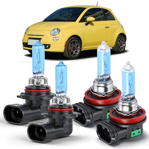 OQSNCV Fit for Fiat 500 500L 500X (2012-2020) High Performance Halogen Headlight Bulbs, 9012 High/Low Beam + H11 Fog Light Headlamp Replacement Bulbs Kit, Pack of 4
