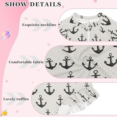 Anchor Girls Long Sleeve Rashguard Swimsuit UV Protection One-Piece Swimwear Bathing Suit B04048574