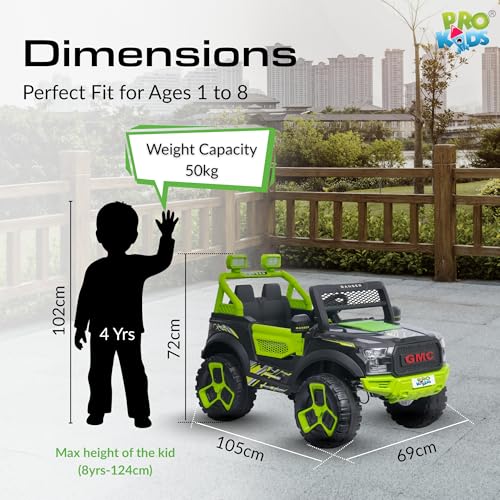 Image of PRO KIDSRanger 12V Battery Operated Jeep for Kids with Remote Control, Bluetooth, USB & AUX | Ride-On Electric Car with LED Lights, Music & Seat Belt | Boys & Girls (1-8 Years)
