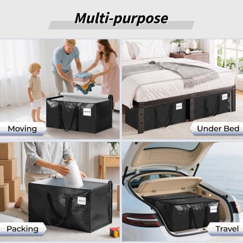 Image of 16 Pack Extra Large Heavy Duty Moving Bags, Black Storage Bins with Lids, Reinforced Handles & Heavy-Duty Zippers Moving Boxes Storage Bags Totes for Clothes Packing, Dorms, College Supplies, Black
