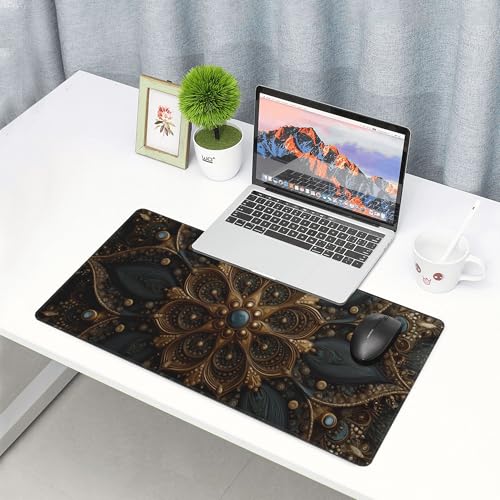 Image of Mandala Pattern Extended Gaming Mouse Pad, with Stitched Edges Large Mouse Pad Desk Protector, Rubber Base Mousepad Keyboard Mouses Mat for Work Game Office Home- 32 inch X 12 inch Inch,E181