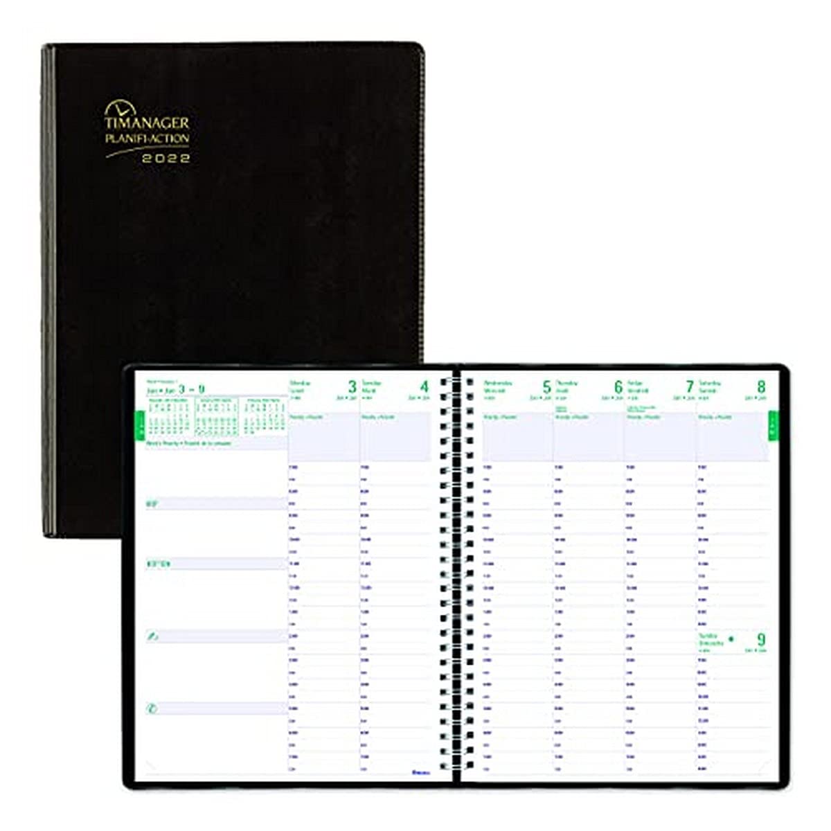 BLUELINE 2022 Time Manager Planner - 13 Month Weekly/Monthly, Bilingual, Black