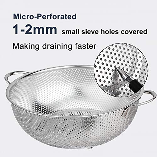HaWare Colander Stainless Steel, 5-Quart Large Colanders with Handle & Base, Metal Micro-Perforated Strainer for Kitchen Pasta/Vegetable/Rice/Fruit/Food - Dishwasher Safe(28cm) - Image 4