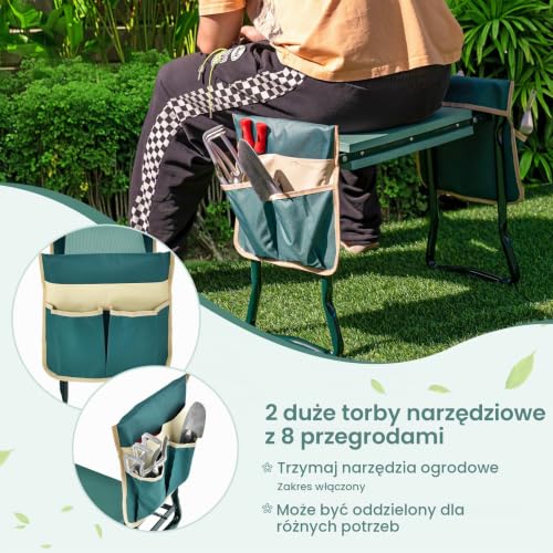 COSTWAY Ławka na kolana 2 w 1 do prac ogrodowych, stołek ogrodowy, składany taboret roboczy z poduszką EVA i 2 kieszeniami na narzędzia, ochrona kolan, pomoc przy kolanach, obciążenie do 150 kg, 58 x