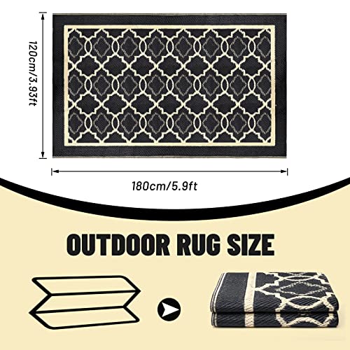 zootop Outdoor tapijt waterdicht tapijt voor kamperen, groot terrastapijt modern omkeerbaar plastic geweven tapijt draagbaar lichtgewicht campingmat vloerkleed voor strand tuin terras balkon dek 120 x - Afbeelding 3