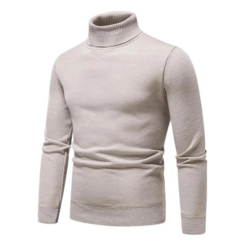 Men's Pullover Sweaters Long Sleeve Vintage Solid Color Warm High Collar Knitted Sweater