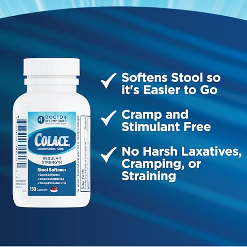 Image of Colace Stool Softener 100 mg, 150 Capsules, Constipation Relief, Docusate Sodium, Gentle Docusate, Stimulant-Free, Regular Strength, #1 Doctor Recommended Stool Softener Brand