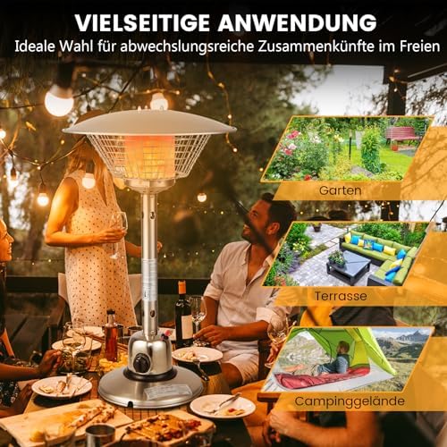 Bild 6 - COSTWAY Terrassenheizer für Tischplatte, Gas-Heizstrahler, Tragbarer Tischheizer mit 4000 W Heizleistung, Umkipp- & Überhitzungsschutz, Heizpilz mit beschwertem Sockel für Garten, Terrasse