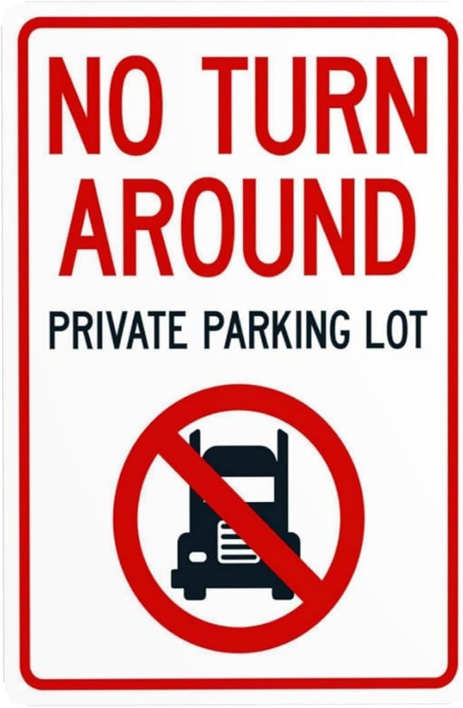 No Turn Around Private Parking Lot Warning Sign Driveway Security Metal Signs For Business Home Outdoor Indoor Road Yard Garage Street Wall Safety Caution Decor Gift For Women Men 8x12 Inch