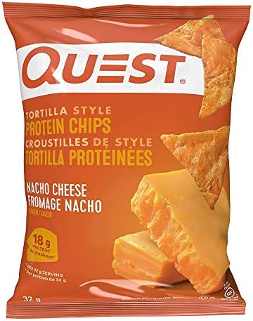 Quest Nutrition Nacho Cheese Flavour Tortilla Style Protein Chips, High Protein, Gluten Free, Baked, Not Fried, 1g Sugar, 5g Carbs, 8ct - 5