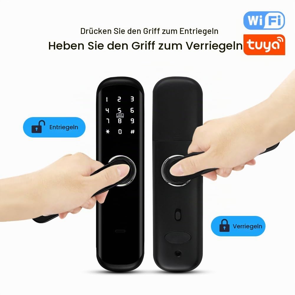 TUYA Smart-Türschloss mit Griff: 5-in-1 mit biometrischer Authentifizierung, digitalem Passwort, schlüssellosem Fingerabdruck-Eingang und elektronischem Bluetooth-Einsteckschloss