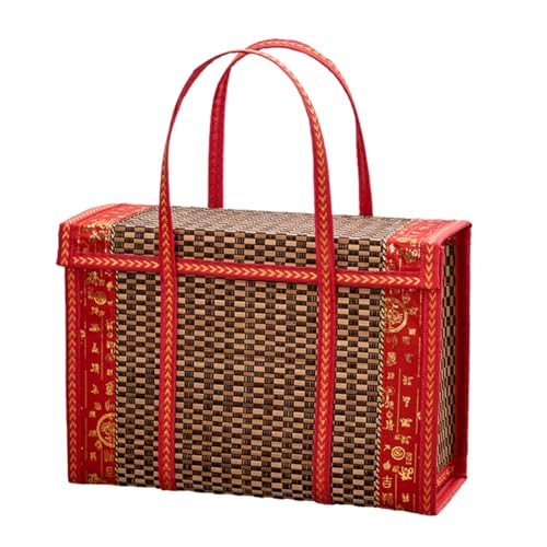 Yokomu Cesta de Frutas Tejido de Bambú Portátil Simple de Mano Contenedor de Comida de Picnic Contenedores de Aperitivos Plegables Niños 30x15x20cm,A