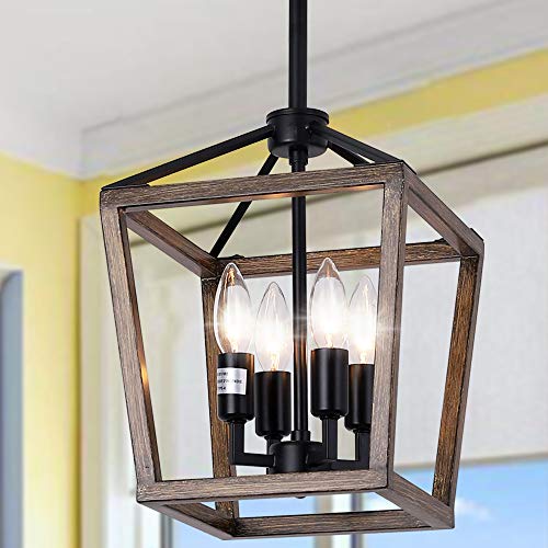 Up To 50% OFF LMSOD 4 Lights Chandelier Rustic Metal Pendant Hanging Light, Adjustable Height Square Lantern Cage Ceiling Light Fixture