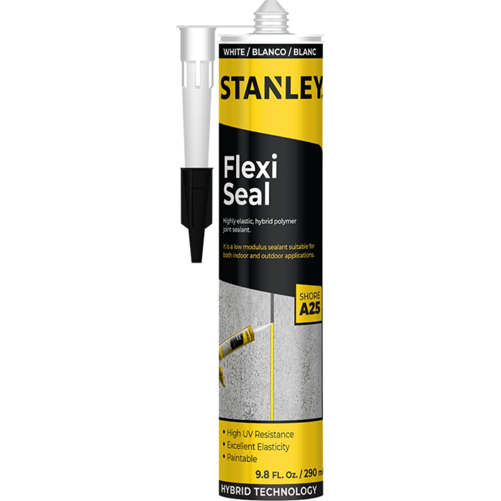 STANLEYFlexi Sealant - Highly Elastic Hybrid Polymer Joint Sealant for RV Roofing, Window and Door, Façade & Glazing Applications in Construction and Building, 9.8 oz. 1 Pack