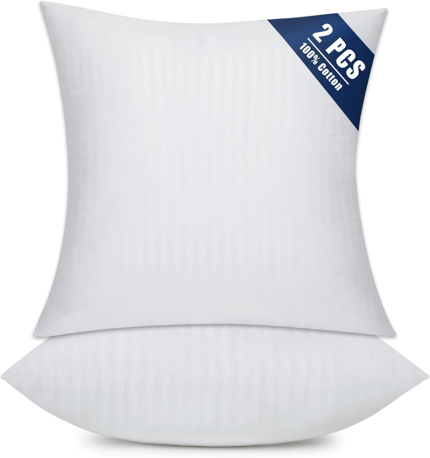 OKBA Set of 2 Throw Pillow Inserts, Hypoallergenic Soft & Firm Cushions with 100% Cotton Cover, 18x18 Pillows Filler for Side Sleepers, Sofa, Bed and Home Decor, Indoor Quality Hotel Pillows 18x18 Inch (Pack of 2)-1CM Stripe