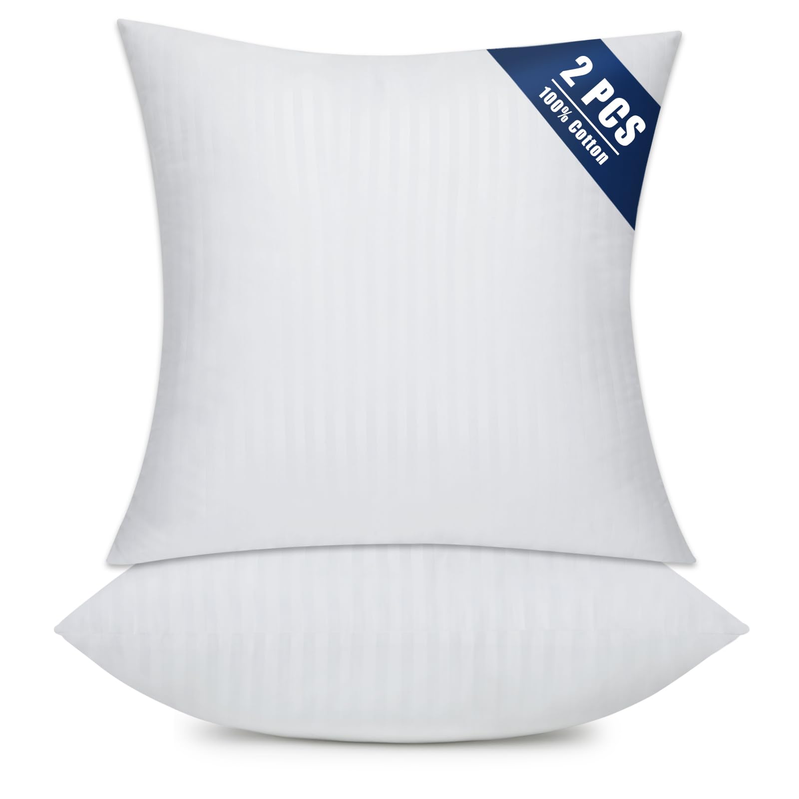 okba set of 2 throw pillow inserts, hypoallergenic soft & firm cushions with 100% cotton cover, 22x22 pillows filler for side sleepers, sofa, bed and home decor, indoor quality hotel pillows