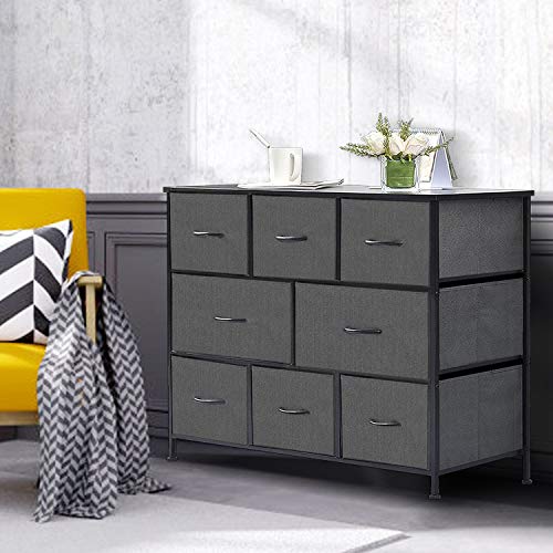 Fabric Storage Organizer Clothes Drawer Dresser, Dresser Storage Tower For Bedroom, Hallway, Entryway, Closets, Heavy Duty Steel Construction, Wood Top (Gray-8 Drawer) #TOP5