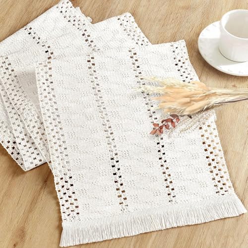 Image of HomeCloud Croshia Woven Table placemat - Heat Resistant, Washable Table Decoration for Dining, Office, Kitchen, Hotel, and Home (Runner White, Set of 2)