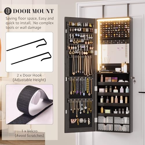 Image of Vlsrka 47.2 inch Jewelry Armoire Organizer, Wall /Door Mounted Jewelry Cabinet