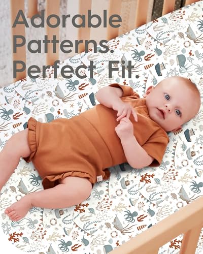 Image of Baby Crib Sheets Boy Girl for Standard Crib Mattress - Ultra Soft Jersey Knit Neutral Crib Mattress Sheet, Safe and Snug, Durable, Stylish Crib Sheet Fitted, 28''x52''x9'' Extra Deep Pocket