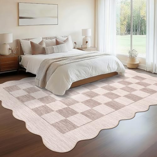 Tapete rectangular 9x12 pies beige con diseño moderno miniatura 3