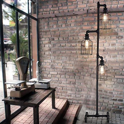 Niuyao Industrial Style 60'' High Track Tree Floor Lamp Iron Cage 3 Lights Pipe Led Floor Light Fixture Black 409434 #TOP7