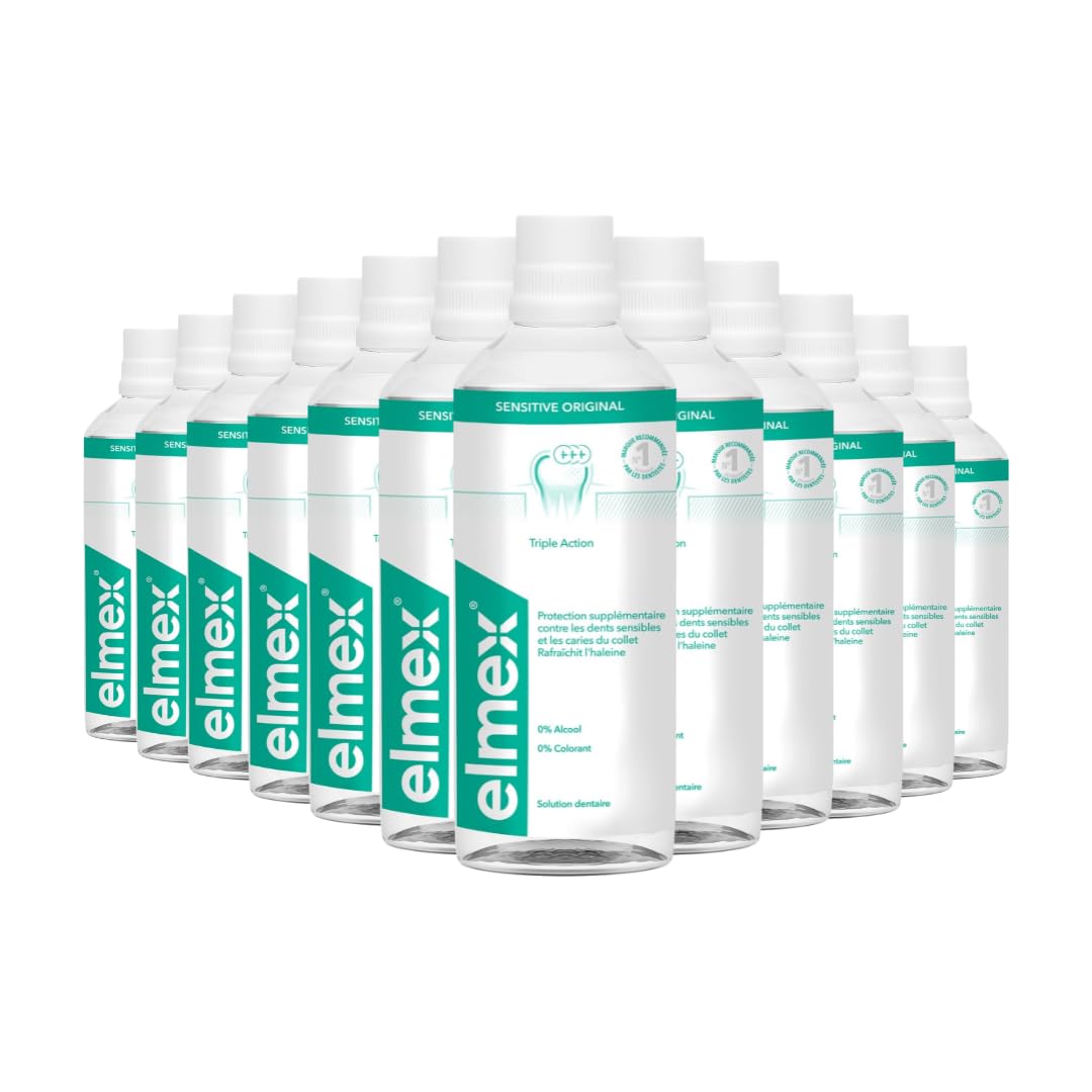 ELMEX - Bain de bouche Soin Protection Douceur - Triple action pour dents sensibles et protection caries - Sans alcool - Goût menthe - 400ml - Lot de 12