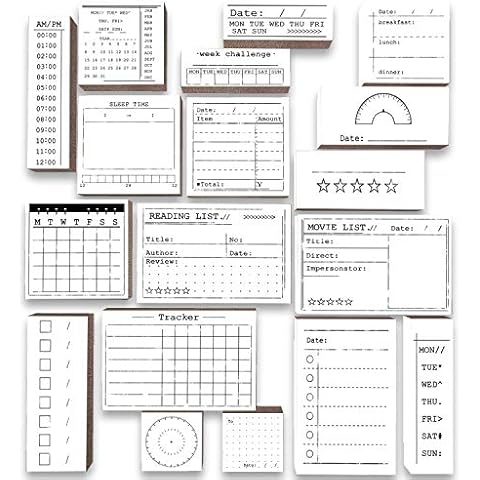 Larcenciel 18 Pc Rubber Stamp w/ 4 Ink Pads, 4 Set Bujo Stamps Stencil for Bullet Journal DIY Craft,Included Calendar, Scheduler, Organizer, Tasks, Ideas, to Do List, Enhance and Simplify Your Planner Cover