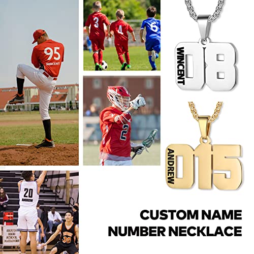 Number Necklace For Boys Personalized Custom Engraved Name With Lucky Number Sports Athlete Team Number Baseball Football Basketball Soccer Number Necklace Birthday Gift For Men Dad Boyfriend Son #TOP4