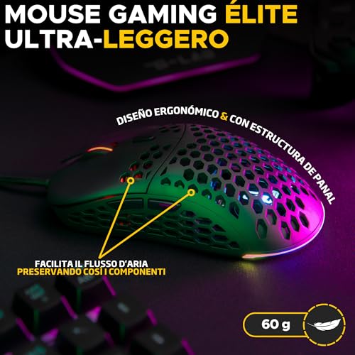The G-Lab – Kult Oxygen – Mouse Gaming con Filo ad Alte Prestazioni 12.800 DPI – Massima Reattività, RGB 100% Personalizzabile, 6 Pulsanti Programmabili, Ambidestro, Silenzioso – Nero – Novità - Mouse gaming - Immagine 1
