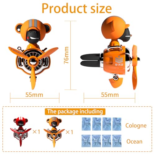 Image of 2Pcs Car Air Fresheners, Cute Bear Pilot Automotive Air Outlet Creative Car Perfume Diffuser, Automotive Accessories Air Vent Decoration with 8 Fragrant Tablets (Orange 1+Red 4)