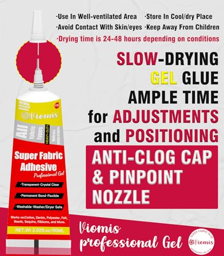 Viomis DIY06001 60Ml Fabric Glue, Strong Fabric And Leather Adhesive, Waterproof Fabric Glue Permanent Clear Washable For All Fabrics, Clothing, Cotton, Flannel, Denim, Leather, Polyester, Doll Repair, Patches thumb #3