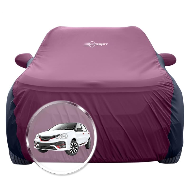 Image of NEODRIFT 'SuperTech' Car Cover for Toyota Liva (100% Water-Resistant, All Weather Protection, Tailored Fit, Multi-Layered & Breathable Fabric) (Colour: Maroon+Black)