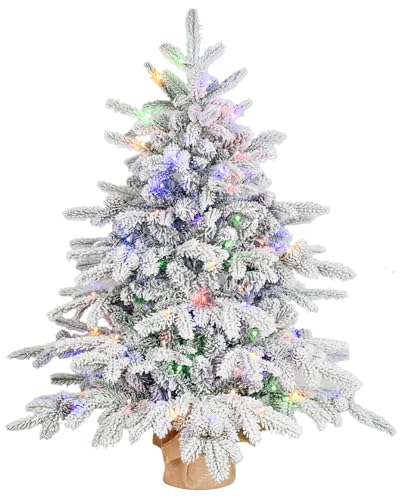 Leheyhey Prelit Flocked Christmas Tree, Artificial Small Christmas Tree with