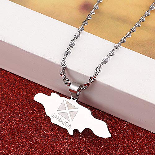 YOUHU Map Necklace,Vintage Silver Jamaica Map Pendant Charms Country Necklaces Jamaican Fashion Chain Jewelry Gifts For Men Women