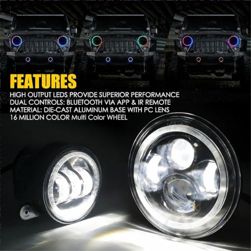 Image of 90W Headlights & 4 inch Fog Lights w /Chasing Halo Compatible with 07-18 Jeep JK