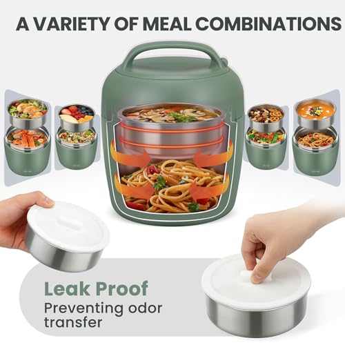 Image of wiwens Thermo Food Jar for Hot Food Adults 32OZ Soup Thermo Lunch Containers Wide Mouth Vacuum Insulated Stainless Steel Leakproof Bento Box with Spoon