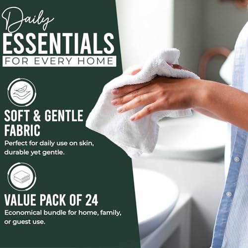 Image of DAN RIVER 24 Pack Wash Cloths for Showering [12x12] - 100% Cotton Washcloths Premium Quality Flannel Face Cloths for Bathroom, Highly Absorbent and Soft Feel Wash Clothes, Huntergreen