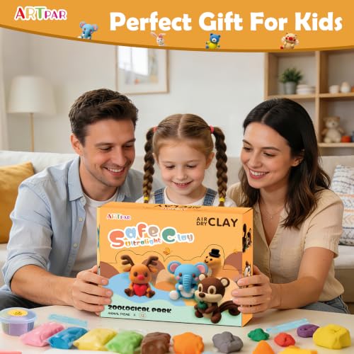 Image of ARTPAR Air Dry Clay Kit, 12 Animals Modeling Magic Clay, Kids Crafts Gifts | DIY Molding Clay Sculpting Tools Set,Soft & Non-Sticky,No Cracks,24H Quick Dry,Home Party Favors for Boys & Girls 3-12Y