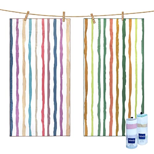 Yebeda Lot de 2 Serviette de Plage/Bain en Microfibre, 90X180cm (Rose/Vert), Séchage Rapide et Absorbante pour Voyage et Piscine Cover