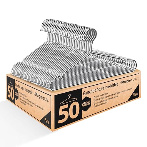 Consejos para Comprar Gancho ropa . 46 MAGMALIFE Ganchos de Acero Inoxidable para Ropa, 50 Piezas, 42 x 19.5 cm, Metálicos Resistentes y Livianos, Ahorro de Espacio, Antióxido, Ideal para Clóset, Blusas, Camisas,...
